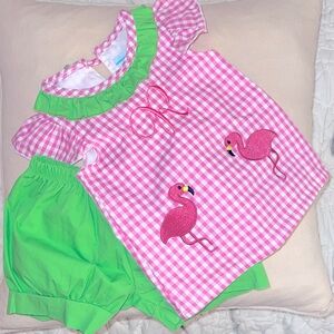 Like New 12M Flamingo 🦩“R” Monogrammed City Beautiful Set. Perfect Summer Pink.